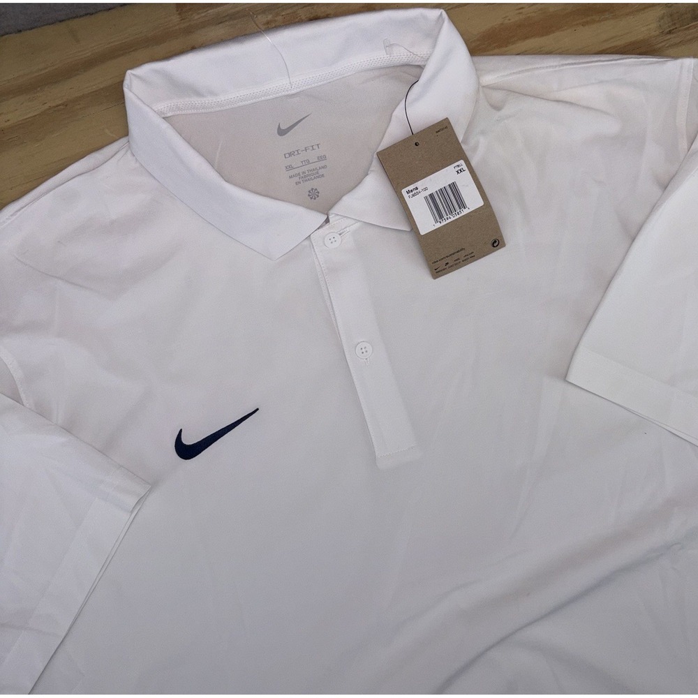 New Nike Dri-Fit Coaches Sideline Polo FJ9554-100 White Navy XXL 2XL Solid